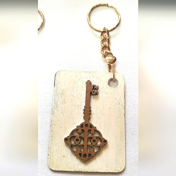NEW Handcrafted Keychain Bag Tag! Italian Wood SD2. Steampunk Victorian Wood Key - Picture 3 of 6